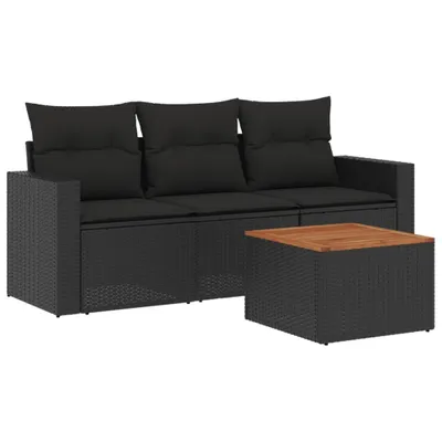 Obrázek produktu pro vidaXL 4dílná zahradní sedací souprava s polštáři Black Poly Rattan