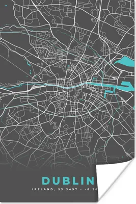 Produktbild von MuchoWow® Poster Dublin - Stadtplan - Karte - Blau 20x30 cm - Papierdruck