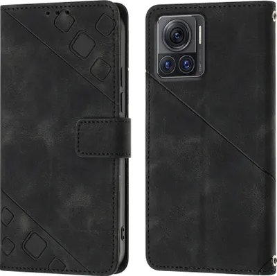 Produktbild von Hülle für Motorola Moto X30 Pro 5G Prägung Flip Leder Brieftasche Schutzhülle mit Ständer Schwarz