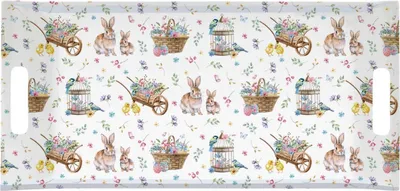 Produktbild von Serviertablett SPRING BLOOM Hasen und Blumen mit Griffen 41x19cm Easy Life