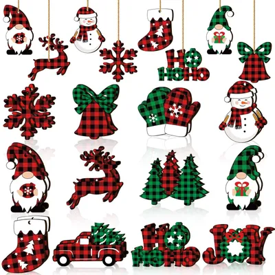 Holz-Weihnachtsbaumschmuck, 24 Stück, bunt, Schneeflocken, Wichtel