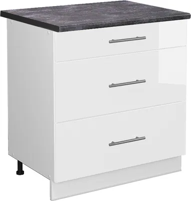 Produktbild von Küchenunterschrank Vicco Fame-Line Weiß Hochglanz 80 cm mit 3 Schubladen, AP Anthrazit, Model 45955