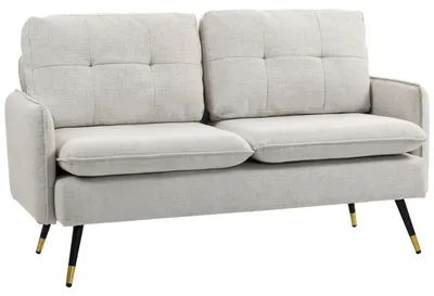 Produktbild von Zweisitzer-Sofa in Leinenoptik, Stahlbeine und gepolsterte Kissen, 139 x 68 x 80 cm, cremewei?
