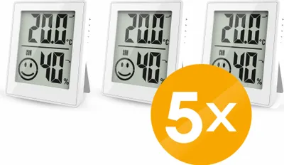 Produktbild von 5x Thermo-/Hygrometer 3er Set mit Smiley-Komfortanzeige