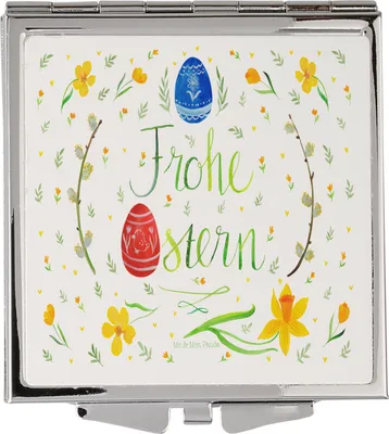 Produktbild von Mr. & Mrs. Panda Schminkspiegel Ostern Frohe Ostern - Weiß - Geschenk, klein, Bemalte Ostereier, Osterei, klappbar, Taschenspiegel, Frauen Spiegel, Kosmetikspiegel