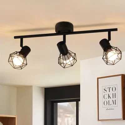 Image de Plafonnier ZMH LED 3 ampoules, noir, E14, style industriel, orientable à 350°, lampe de cuisine, lampe de salon, ampoules non fournies