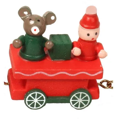 Productafbeelding van Rode houten locomotief met drie wagons