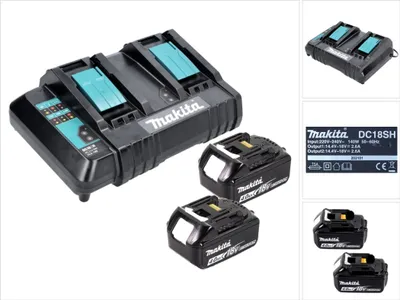 Obrázok produktu pre Súprava zdroja Makita 18 V s 2x batériou BL 1840 B 4,0 Ah ( 197265-4 ) + dvojnásobná nabíjačka DC 18 SH ( 199687-4 )