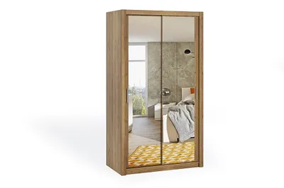 Produktbild von FurMeb24 Schiebetrenschrank BONO 120 cm Kleiderschrank MIT Spiegel, 2-triger Schiebeschrank (Eiche Gold / Eiche Gold)