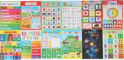Zdjęcie produktu dla 12 sztuk plakatów edukacyjnych dla dzieci, plakaty do nauki kreskówek, wodoodporne, edukacja angielskiego, wczesne oświecenie