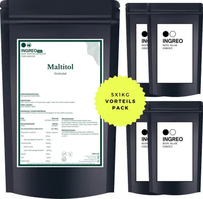 Produktbild von Maltitol Granulat – Zuckeraustauschstoff | Ingreo PRO – 5kg (5X1kg)