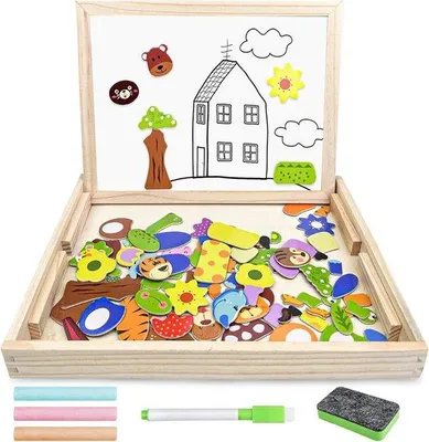 Produktbild von 120 Holz-Magnetpuzzle mit doppelseitigem Brett - Pädagogisches Geschenk für Kinder - Montessori-Spiele - Puzzle-Spiele - Magnetisches Brettspiel für Mädchen