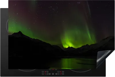 Produktbild von KitchenYeah© Herdabdeckplatte Aurora - Sternenhimmel - Berge , 80x52cm, Küche Deko, Glaskeramikkochfeld Herdabdeckung, Abdeckplatte fùr Kochfeld