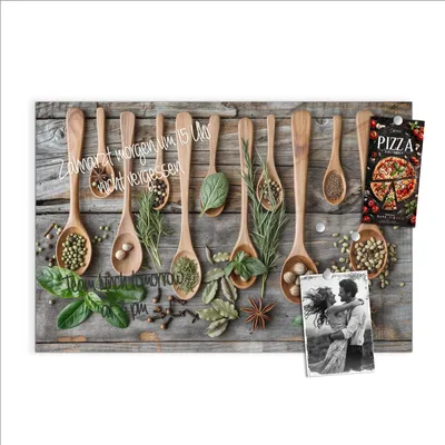 Produktbild von Magnettafel 60x40cm Pinnwand Whiteboard beschreibbar - Holzlöffel und Kräuter