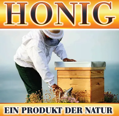 Produktbild von Werbebanner wetterfest mit Ösen Honig IMKER UND BIENENSTOCK 1m x 1m