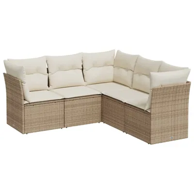 Produktbild von 5-tlg. Gartenmöbel-Set, modulare Sofagarnitur mit Stauraum & wasserabweisendem Beutel, PE-Rattan, pulverbeschichteter Stahl, UV-beständig, Beige & ...