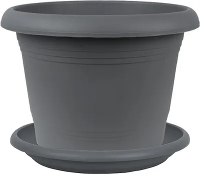 Produktbild von Pflanzkübel Garten Blumentopf Zylinder + Untersetzer 25cm Durchmesser Anthrazit