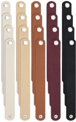 Produktbild von Packung von 20 Armreifen in 5 Farben, aus Kunstleder, 22 cm lange Armreifen aus glattem Leder mit Druckknöpfen für das Basteln von Armreifen und Schmuck.
