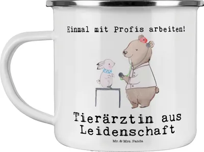 Produktbild von Mr. & Mrs. Panda Blechtasse Tierärztin Leidenschaft - Weiß - Geschenk, Emaille Tasse, becher, Haferl, Pott, Teetasse