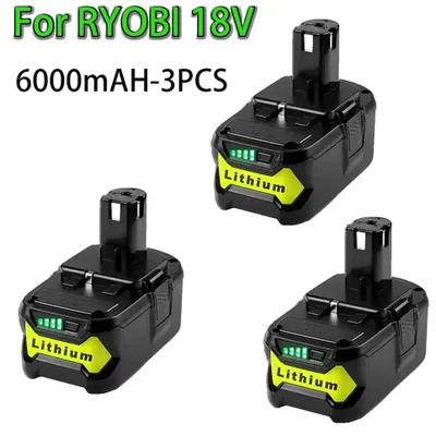 Immagine prodotto di Batteria per utensili da 18V - batteria di ricambio agli ioni di litio da 6 Ah - compatibile con i modelli P108, P107, RB18L15, RB18L40 - confezione da 3 pezzi, capacità 6000 mAh - senza caricabatterie