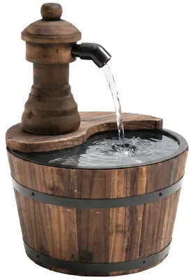 Produktbild von Outsunny Gartenbrunnen Wasserspiel Springbrunnen Zierbrunnen Fassbrunnen Holz