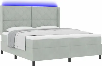 Produktbild von vidaXL Boxspringbett mit LED-Lichtleisten Hellgrau 180 x 200 cm Samt