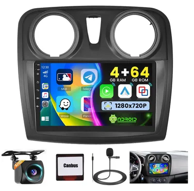 Imagen del producto de Radio para coche con pantalla táctil de 9 pulgadas, compatible con CarPlay y Android Auto inalámbricos, memoria 4G+64G, y radio FM RDS