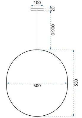 A technical drawing of a pendant lamp with dimensions.