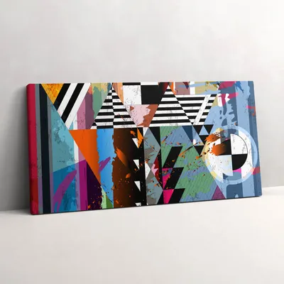 Produktbild von Abstrakte Streifen und Dreiecke – Leinwandbild Wandbild – 140x70 cm – Leinwandbilder – Wandbilder – Schlafzimmer – Flur
