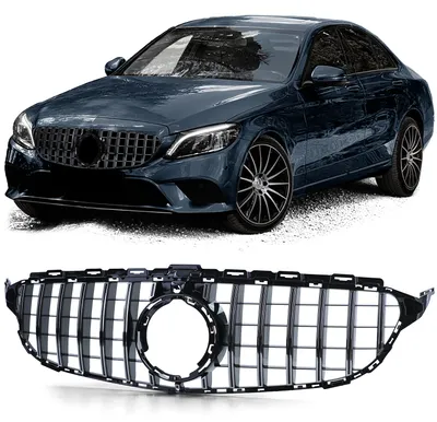 Sport Kühlergrill Schwarz Glanz Chrom passt für Mercedes C W205 S205 2018-2021 – Produktansicht