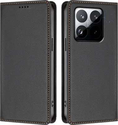 Image de Etui en cuir pour Xiaomi 15T, étui magnétique en cuirPolyuréthaneavec support Noir