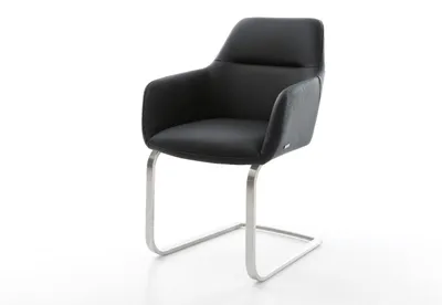 Produktbild von DELIFE Freischwinger Pejo-Flex Echt-Leder Schwarz Freischwinger flach Edelstahl Taschenfederkern