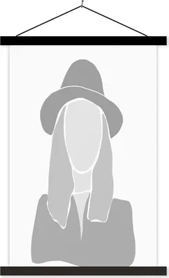 Produktbild von MuchoWow® Textilposter Frau - Schwarz - Weiß 60x90 cm mit schwarzem Rahmen - Poster Wohnzimmer