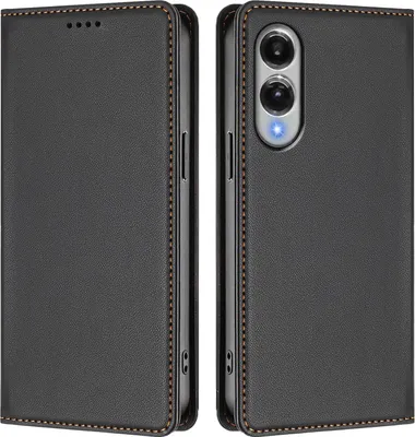 Image de Étui en cuir pour Samsung Galaxy S25 Edge, étui à rabat magnétique en cuirPolyuréthaneavec support, noir
