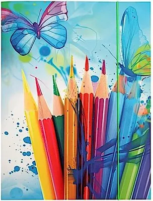 Produktbild von Idena - Sammelmappe A3 mit Schmetterling-Motiv, Dokumentenmappe aus robuster Pappe, Postmappe mit Innenklappen und Gummizugverschluss