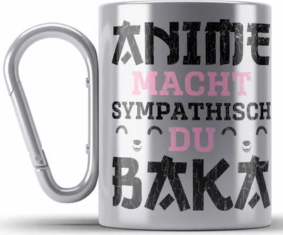 Produktbild von Trendation -  Anime Edelstahl Tasse Karabiner Geschenk Spruch Karabiner Edelstahl Tasse Karabiner Edelstahl Geschenke Deko Anme Fan Sympathisch (Silber)
