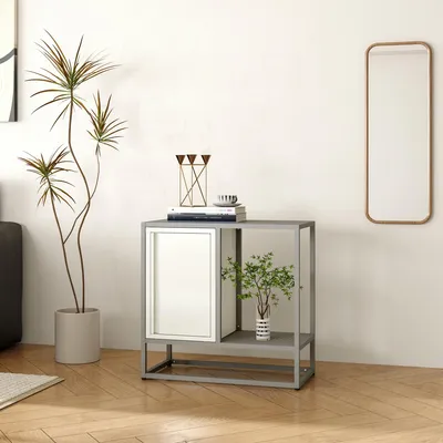 Obrázek produktu pro Příborník 'Burlöv' s ocelovými dvířky 70 x 72 x 35 cm šedý / bílý