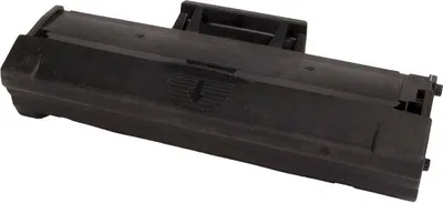 A black toner cartridge is shown against a white background.