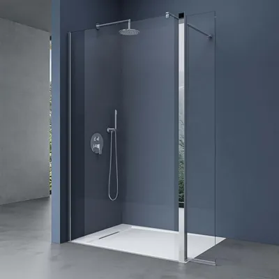 Produktbild von doporro Duschwand 140x200cm Walk-In mit 30cm Nebenteil, 10mm Duschabtrennung Bremen mit rechteckigem Stabilisator, aus Echtglas ESG-Sicherheitsglas