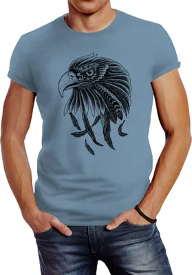 Produktbild von Herren T-Shirt Adler Aufdruck Slim Fit Neverless® stone blue XXL