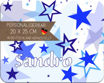 Produktbild von Kinder Frühstücksbrettchen  Sterne Blau   mit Name personalisiert, Kunststoff, 20x25 cm