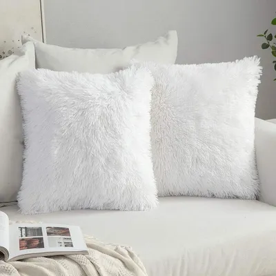Produktbild von 2er Set Kunstfellkissenbezüge 43 x 43 cm flauschig weich für Sofa Schlafzimmer Deko Kissenhülle