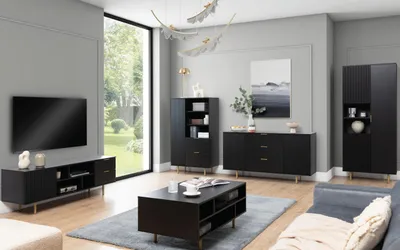 Produktbild von Wohnzimmermöbel-Set Schwarz, Kommode NUBI 02 (150x80x41 cm), Couchtisch NUBI 03 (100x45x60 cm)