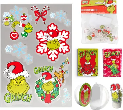 Produktbild von The Grinch Fensterbilder, LED-Lichter, Kugel & Magnete – 6-tlg Set