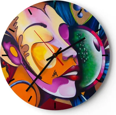 Produktbild von Wanduhr - Rund - Glasuhr - Abstraktion modern - 40x40cm - Schleichendes Uhrwerk - Lautlos - zum Aufhängen bereit - Dekoration Modern - Wanddekoration aus Glas - C3AR40x40-3521