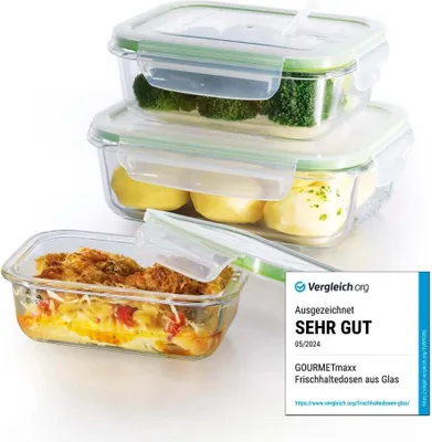 Produktbild von GOURMETmaxx Glas Frischhaltedosen Klick-it 4er Set geeignet für Spülmaschine Mikrowelle Backofen und Gefrierschrank Luftdicht & Auslaufsicher