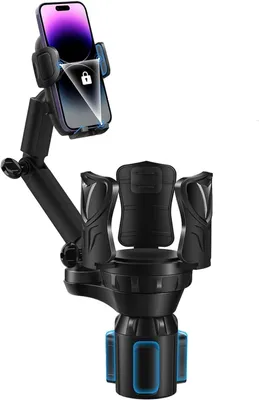 Produktbild von Elzusha – 2-in-1 Getränkehalter für das Auto mit Telefonhalter, verstellbar und um 360° drehbar, schwarz
