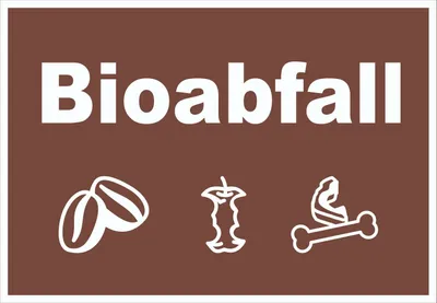 Produktbild von Bioabfall Mülltrennung Schild Text Symbol Essen waagerecht A1 Rückseite selbstklebend