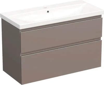 Produktbild von Jungborn Waschplatz TRENTA BxHxT 100x65x45 cm basalto glanz mit Keramik-Waschtisch Griffleiste chrom matt