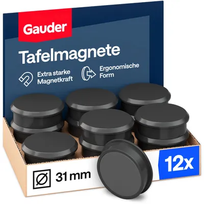 Image de Aimants ronds pour bureau - Aimants puissants pour tableau blanc et réfrigérateur - Lot de 12, 31 x 10 mm, noir